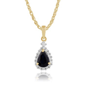 Pendentif et Boucles d'Oreilles Clou Classique Or Jaune 375 Saphir Poire et Diamant Halo