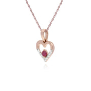 9 ct or Rose Unique Rubis & Diamant Coeur Pendentif sur 45cm Chaîne