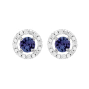 Boucles d'Oreilles Clou Tanzanite Classique Or Blanc 375 et Ear-Jacket Rond Diamant