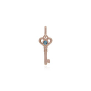 Pendentif Classique Cadenas Cœur Torsadé Argent 925 Plaqué Or Rose et Charms Clé Topaze Bleue