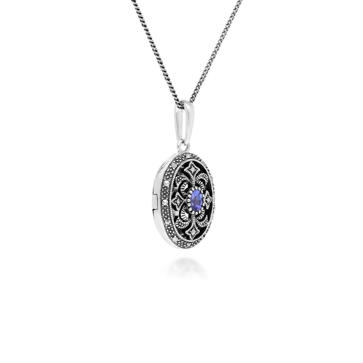 Collier Porte-Photo Style Art Nouveau Argent 925 Tanzanite Oval