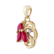 Pendentif Floral Or Jaune 375 Rubis et Diamant