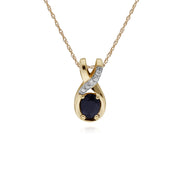 Saphir Collier, 9 CT Saphir or Jaune & Diamant Ovale Baiser Pendentif avec 45cm Chaîne