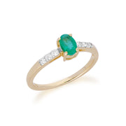 Gemondo 9ct Yellow Gold Emerald & Diamond Oval Cut Solitaire Ring