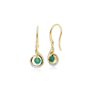 Émeraude Boucles D'oreilles, 9 Ct Or Jaune Émeraude Et Diamant Spirale Boucles D'oreilles Goutte