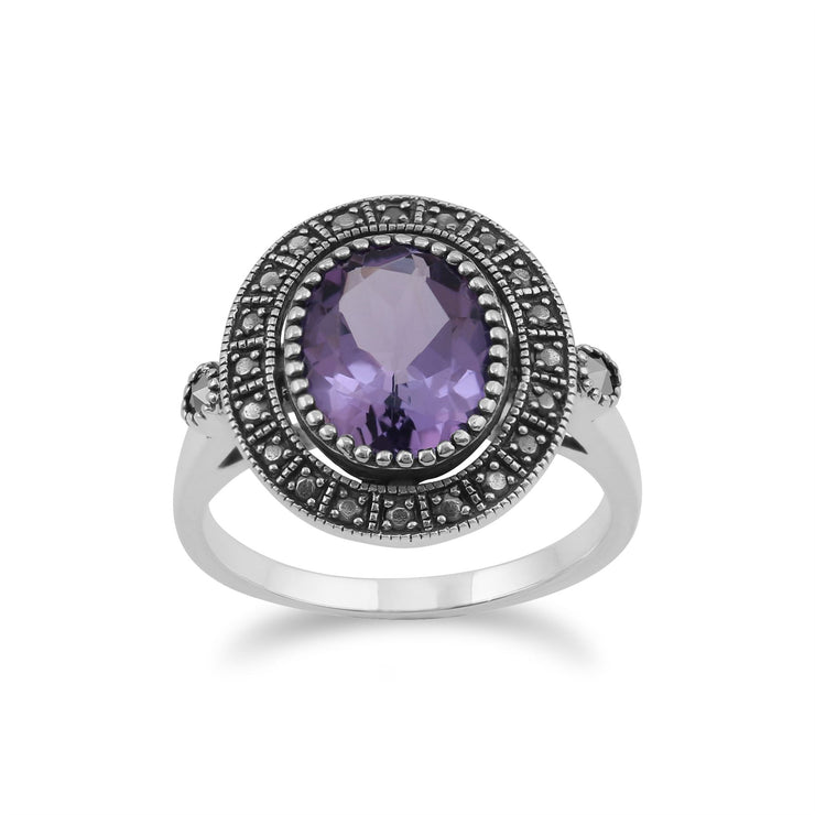 gemondo ARGENT STERLING Améthyste & Marcassite style ancien Bague grappe