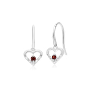 s 9 CT or Blanc Unique Grenat et Diamant Boucles D'Oreilles Cœur Ouvert