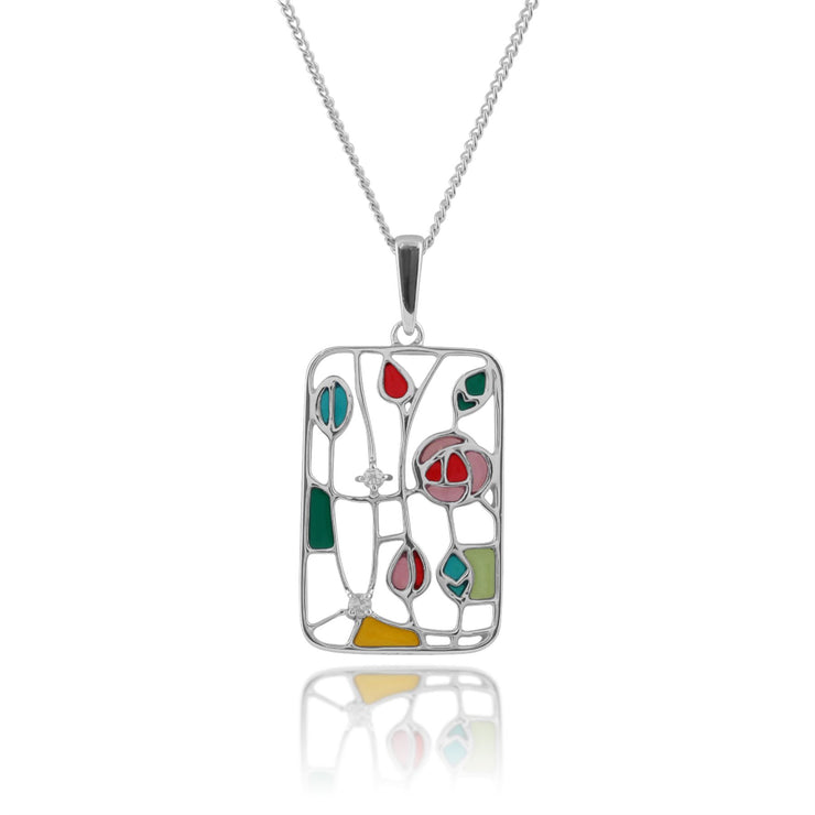 Pendentif Style Rennie Mackintosh Argent 925 Topaze Rond et Marcassite
