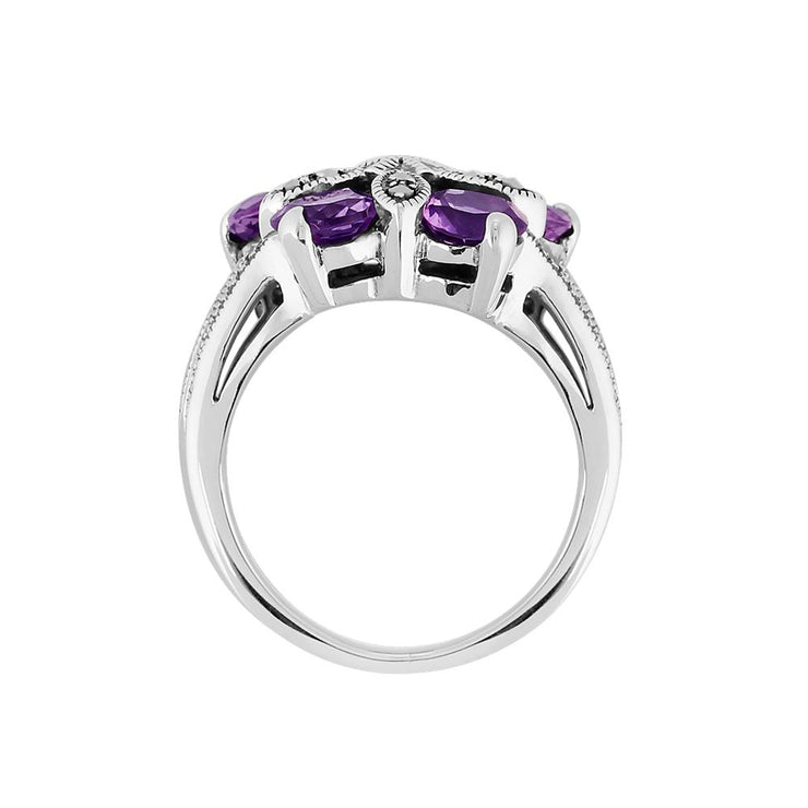 Argent Sterling 1,80 CT Améthyste & Marcassite Bague Coktail