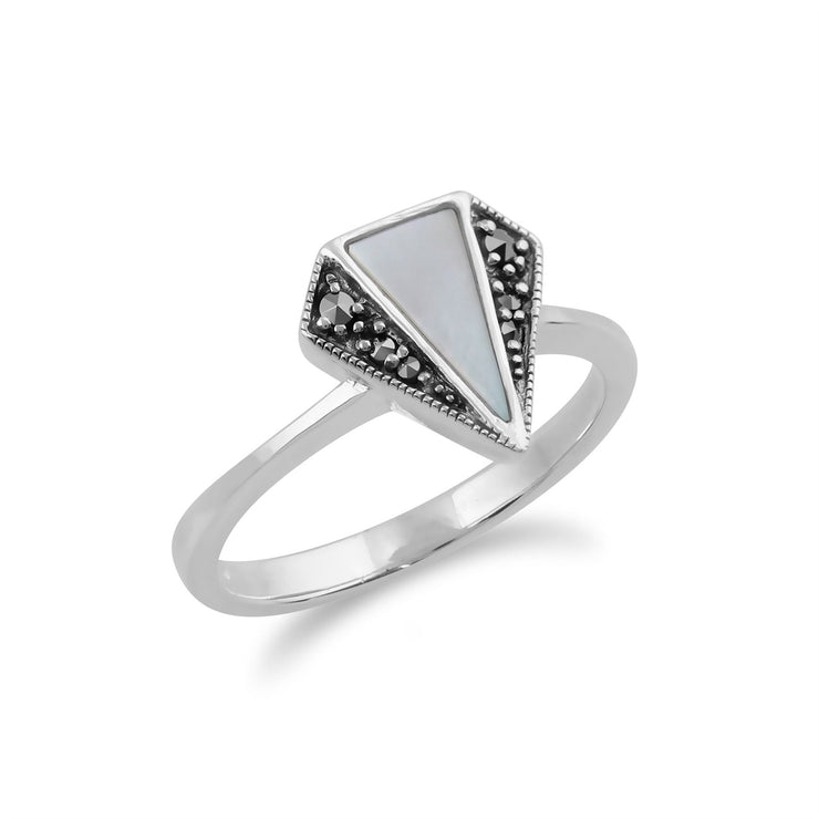 Gemondo Marcassite Bague, en Argent Sterling 925 Nacre & Marcassite Art Déco Bague