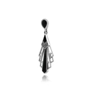 Pendentif Eventail Ajouré Style Art Déco Argent 925 Onyx Noire et Marcassite