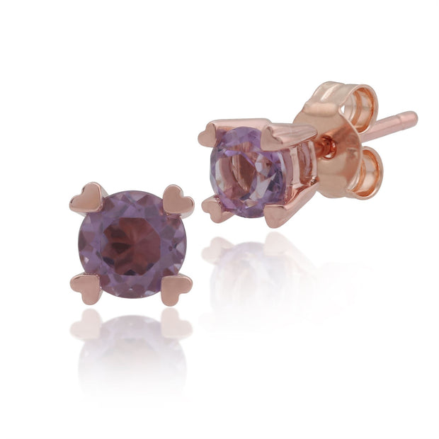 Boucles d'Oreilles Clou Cœur Classique Or Rose 375 Améthyste serti Griffe