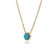 Collier Géométrique Argent 925 Plaqué Or avec Turquoise Hexagonale