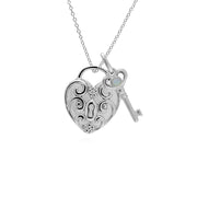 Pendentif Classique Cadenas Cœur Torsadé Argent 925 et Charms Clé Opale
