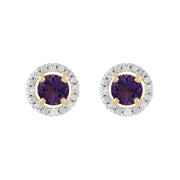 Boucles d'Oreilles Clou Améthyste Classique Or Jaune 375 et Ear-Jacket Rond Diamant