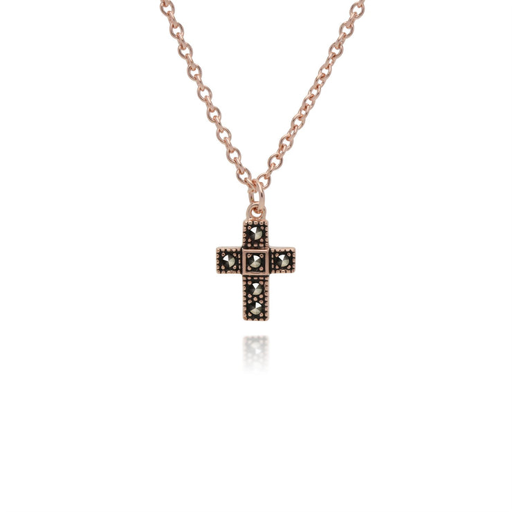 Plaqué or Rose Argent Sterling Marcassite Croix 42cm Collier