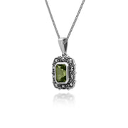 Péridot Collier, Argent Sterling Peridot & Marcassite Octogone Art Nouveau 45cm Collier