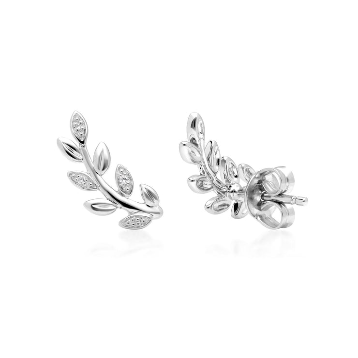 Boucles d'Oreilles Clou O Leaf Or Blanc 375 Pavé Diamant