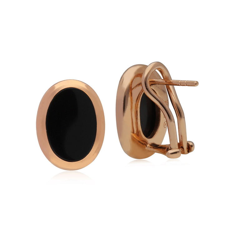 Boucles d'Oreilles Clou Kosmos Argent 925 Plaqué Or Rose Onyx Noire