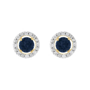 Boucles d'Oreilles Clou Saphir Classique Or Jaune 375 et Ear-Jacket Rond Diamant