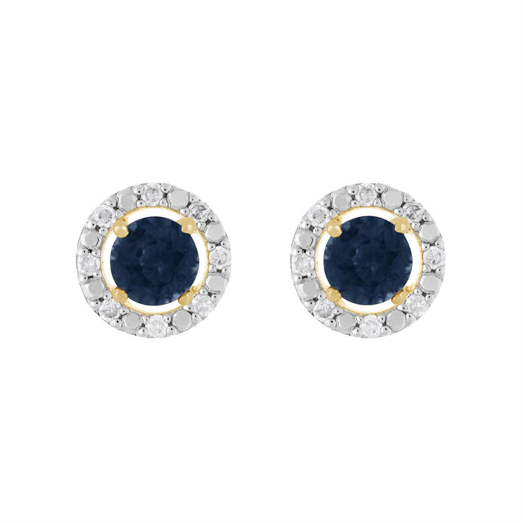 Boucles d'Oreilles Clou Saphir Classique Or Jaune 375 et Ear-Jacket Rond Diamant
