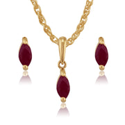 Pendentif et Boucles d'Oreilles Clou Classique Or Jaune 375 Rubis Marquise