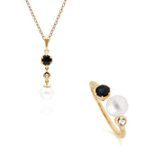 Bague et Pendentif Perle Moderne Argent 925 Perle, Saphir et Topaze