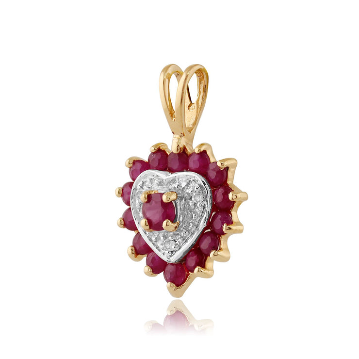Pendentif Cœur Classique Or Jaune 375 Rubis et Diamant
