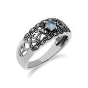 Gemondo Topaze Bague, Argent Sterling Topaze Bleu & Marcassite Simple Art Nouveau Bague - TOPAZE