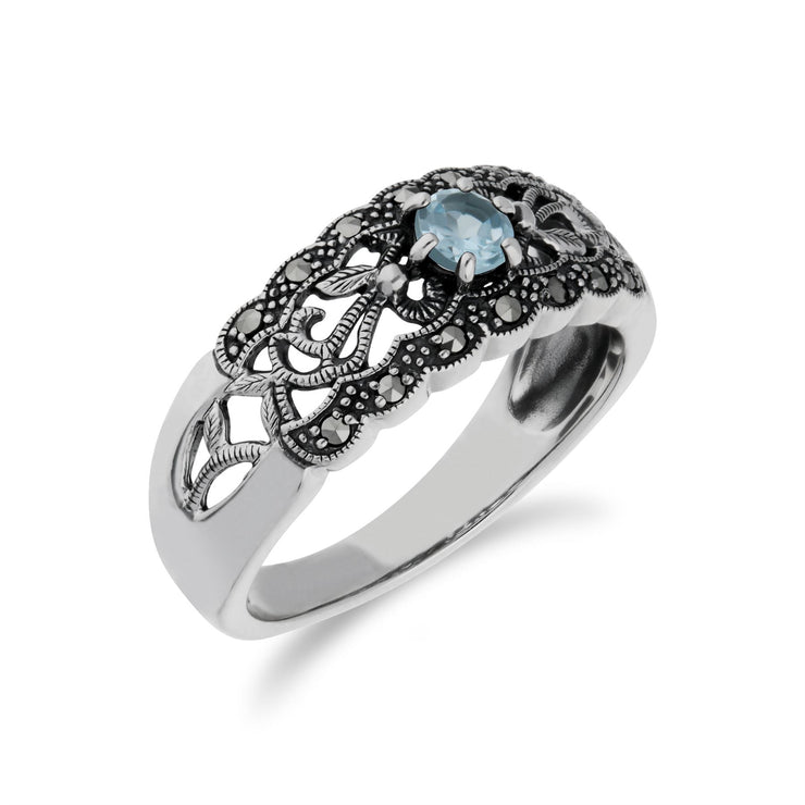 Gemondo Topaze Bague, Argent Sterling Topaze Bleu & Marcassite Simple Art Nouveau Bague - TOPAZE