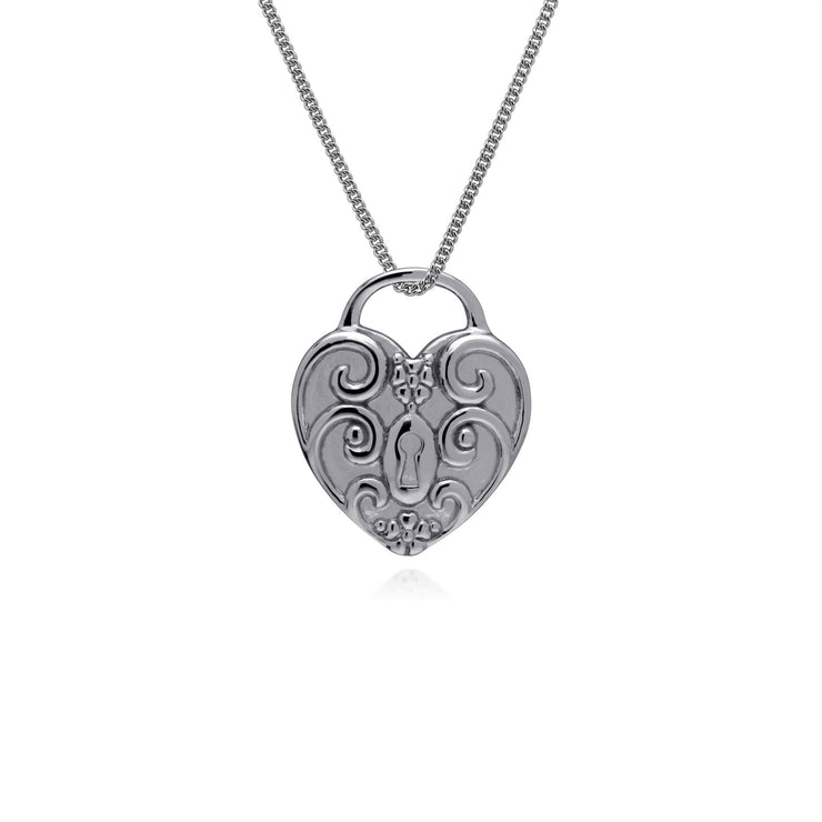 Pendentif Classique Cadenas Cœur Torsadé Argent 925 et Charms Grande Clé Turquoise