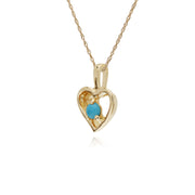 Turquoise Collier, 9 CT or Jaune Turquoise Pierre Unique Coeur Pendentif sur 45cm Chaîne