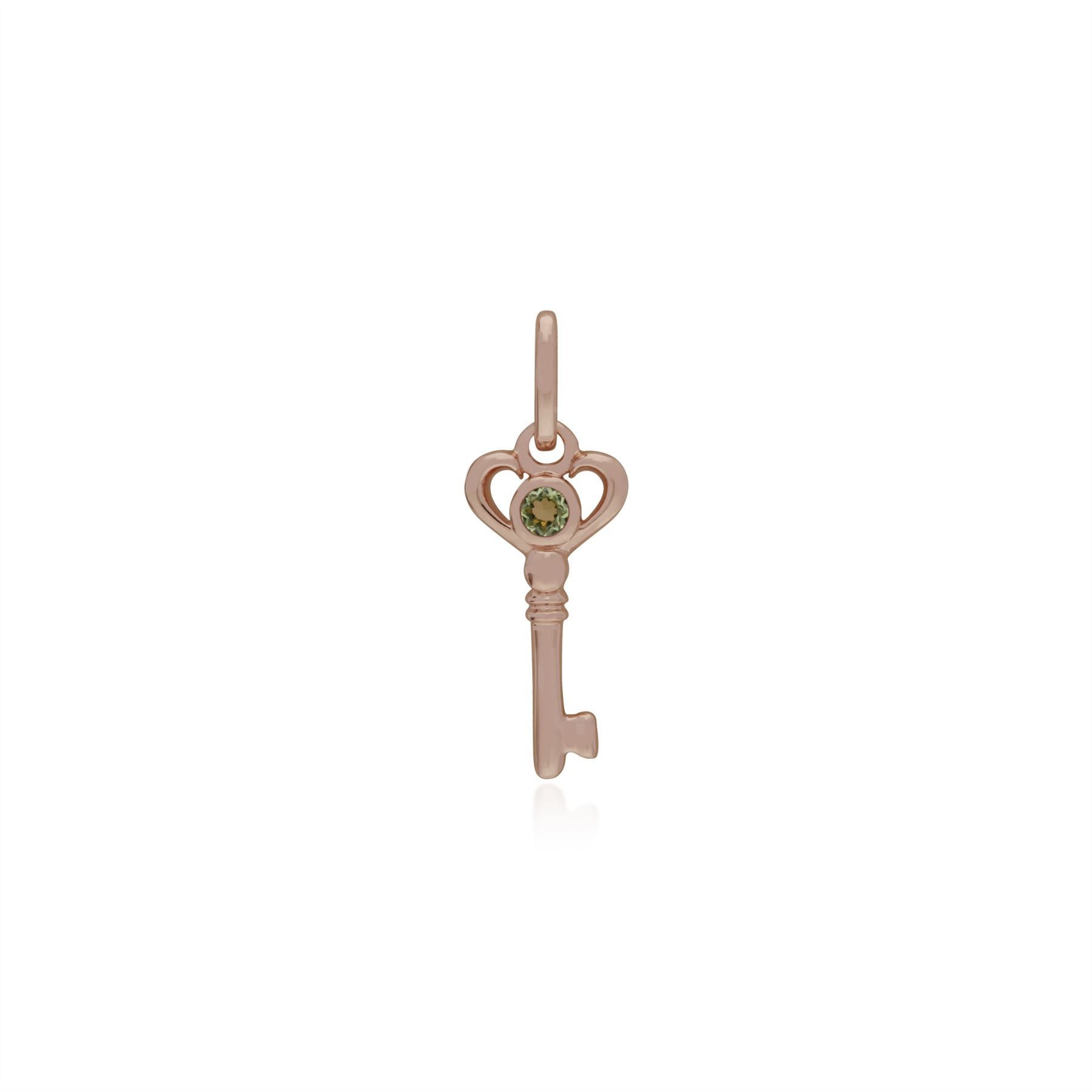 Pendentif Classique Cadenas Cœur Argent 925 Plaqué Or Rose et Charms Clé Péridot