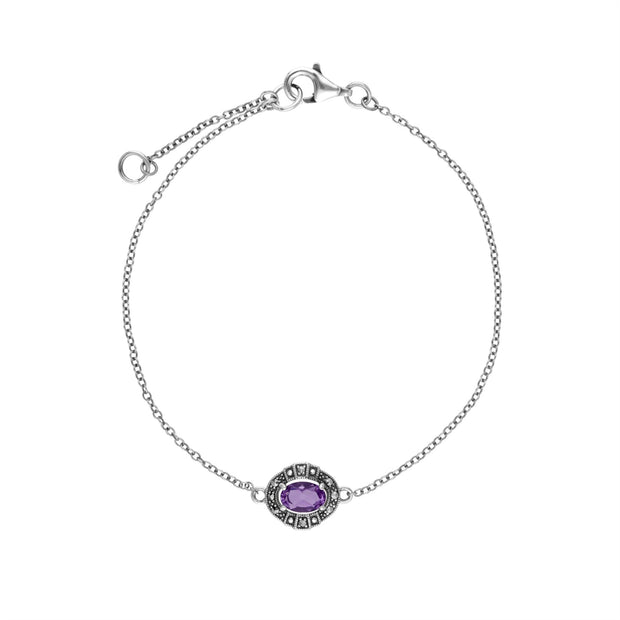 Argent Sterling Ovale Amethyst And Marcassite Serti Bracelet