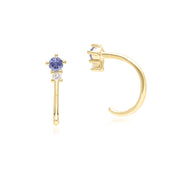 Boucles d'Oreilles Créoles Pull Through Modern Classic en Or Jaune 9 carats avec Tanzanite et Diamants