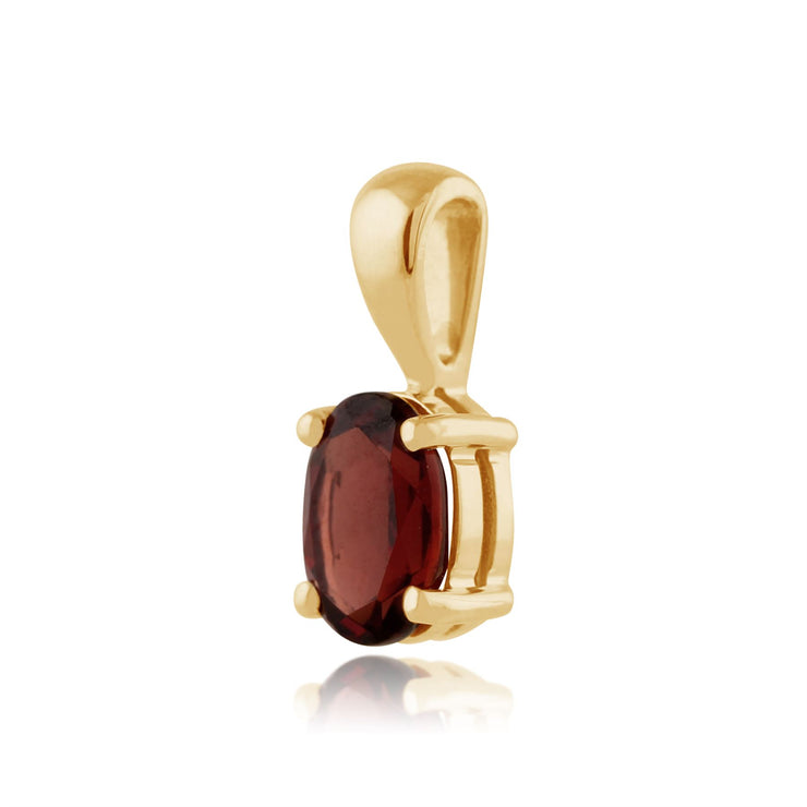 Pendentif et Boucles d'Oreilles Clou Classique Or Jaune 375 Grenat Oval