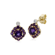 s 9 CT or Jaune Améthyste & Diamant Carré Grappe Boucles D'Oreilles Clous