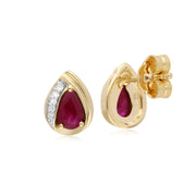 Rubis Boucles D'Oreilles, 9 CT Rubis or Jaune & Diamant Poire Boucles D'Oreilles Classiques