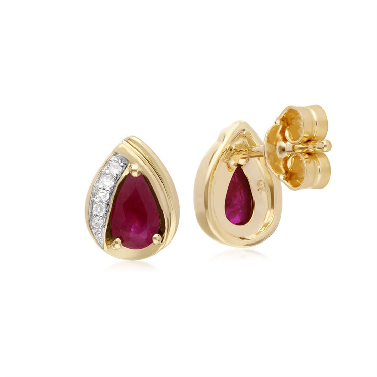 Rubis Boucles D'Oreilles, 9 CT Rubis or Jaune & Diamant Poire Boucles D'Oreilles Classiques