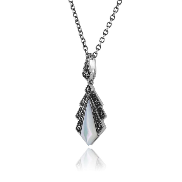 Pendentif Style Art Déco Argent 925 Nacre et Marcassite