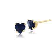 Boucles d'Oreilles Clou Coeur Classique Or Jaune 375 Saphir Bleu Clair