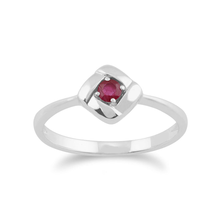 Gemondo Bague Rubis, 925 Sterling Silver 0.14ct Rubis Carré Croisé Bague