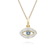 ECFEW™ Pendentif Evil Eye Délicat Topaze Bleu et Diamants en Or Jaune 375
