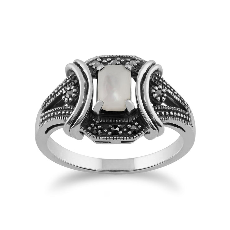 gemondo Art Déco Bague, en argent sterling 925 0.47ct NACRE & marcassite art déco bague