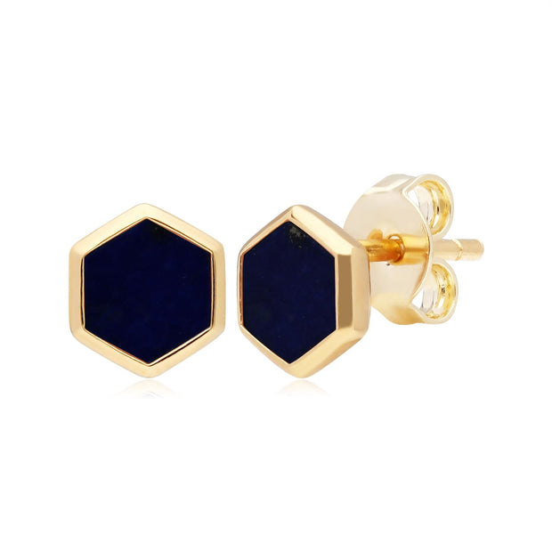 Boucles d'Oreilles Mini Clou Argent 925 Plaqué Or Lapis Lazuli