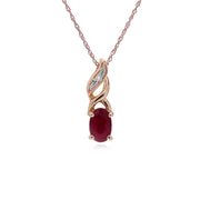 Rubis Pendentif, 9 CT or Rose Rubis & Diamant Pendentif sur Chaîne