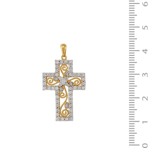Pendentif Croix Or Jaune 750 Diamant Pavé
