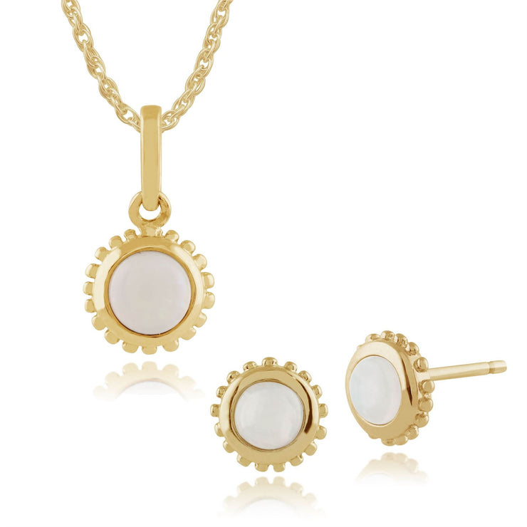 Pendentif et Boucles d'Oreilles Clou Boho Or Jaune 375 Opale serti Clos