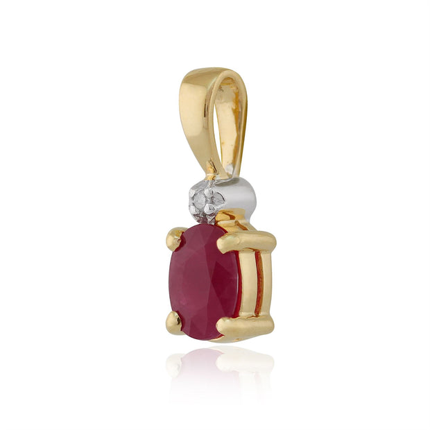 Pendentif Classique Or Jaune 375 Rubis et Diamant Oval