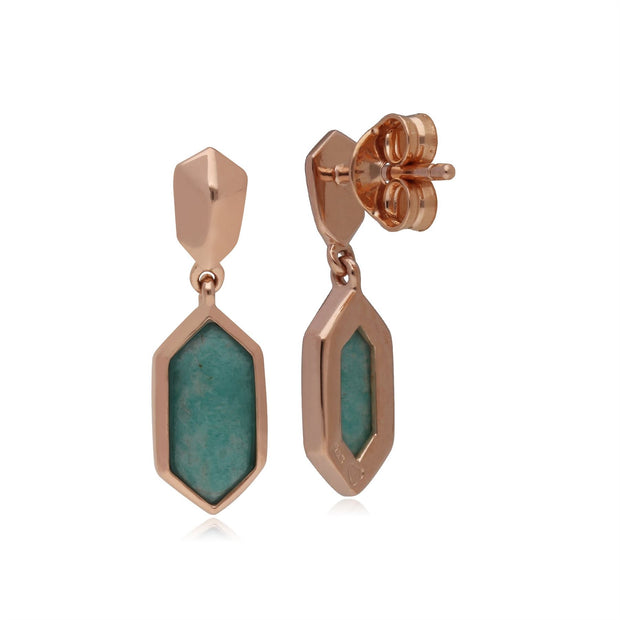 Boucles d'Oreilles Mini Pendantes Argent 925 Plaqué Or Rose Amazonite